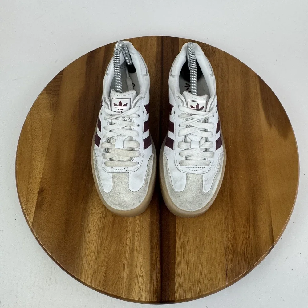Womens Adidas Sambae White Shadow Red Leather Casual Comfort Sneakers Size 5.5 M - Picture 4 of 8